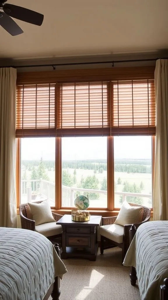 Large Windows with Wooden Blinds