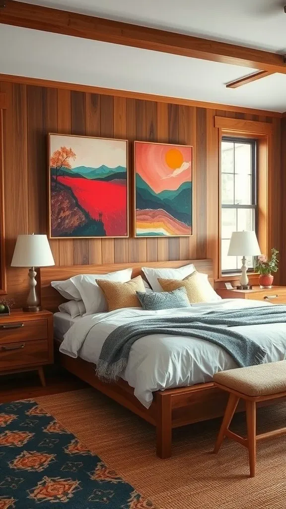 Rich Wood Tones with Colorful Art Contrast