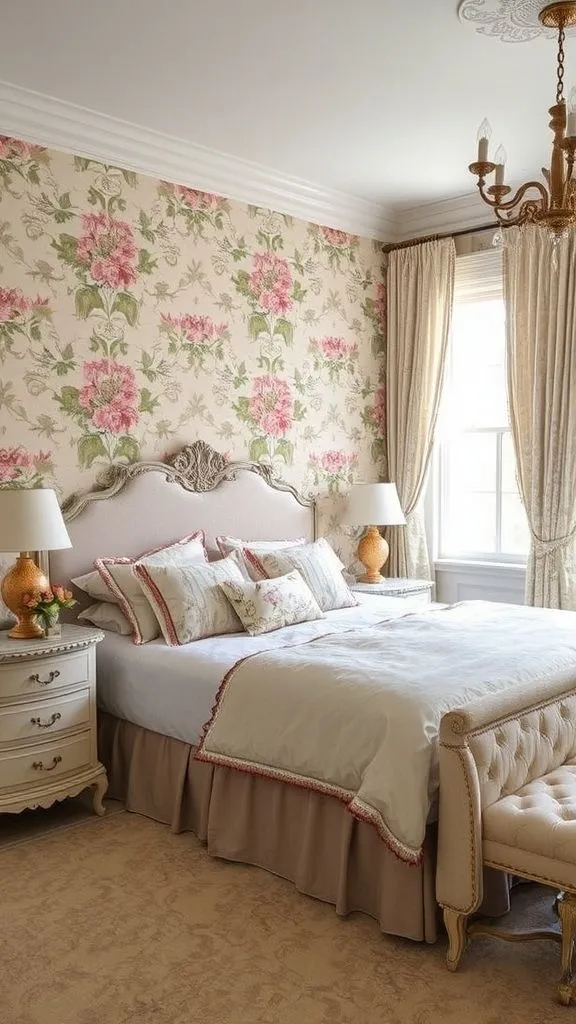 Vintage Floral Story Statement Wallpaper Creates Romantic Ambiance
