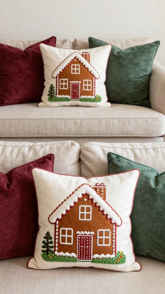 Arrange Gingerbread House Throw Pillows on Couches