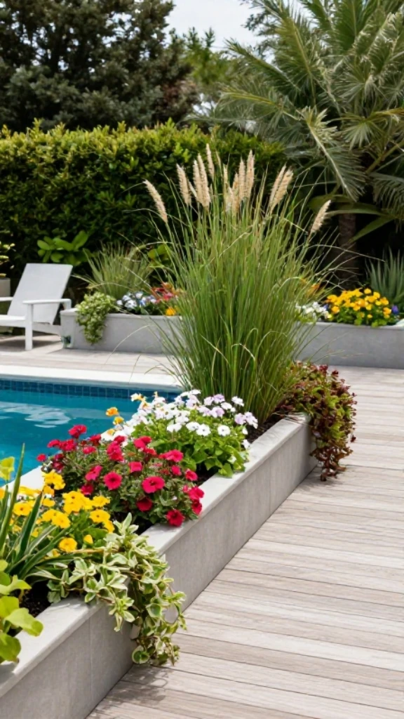 Deck with Built-In Planters and Greenery