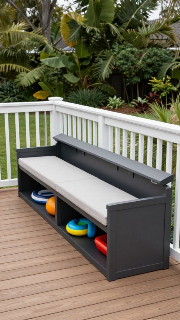 Deck with Built-In Storage Benches