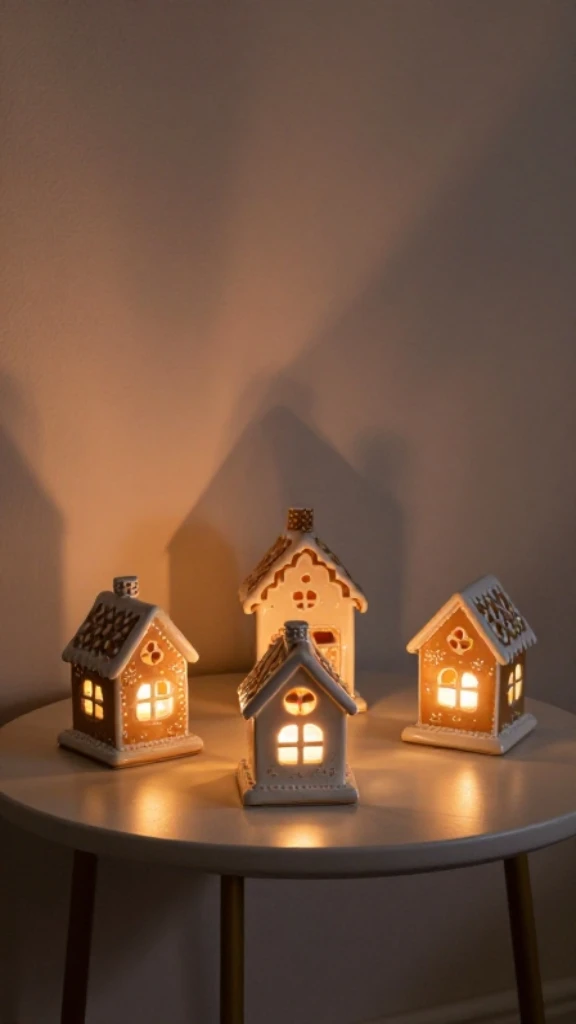 Place Gingerbread House Candle Holders on Side Tables