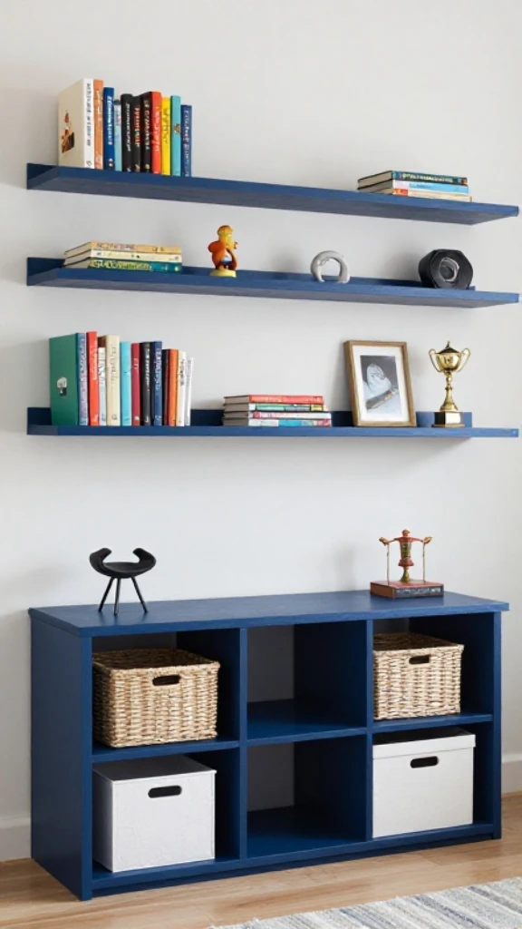 Add Blue Shelves and Wall Storage