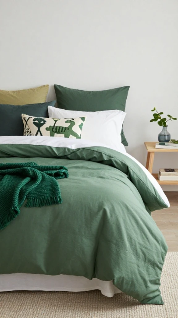 Add Green Through Bedding and Pillows